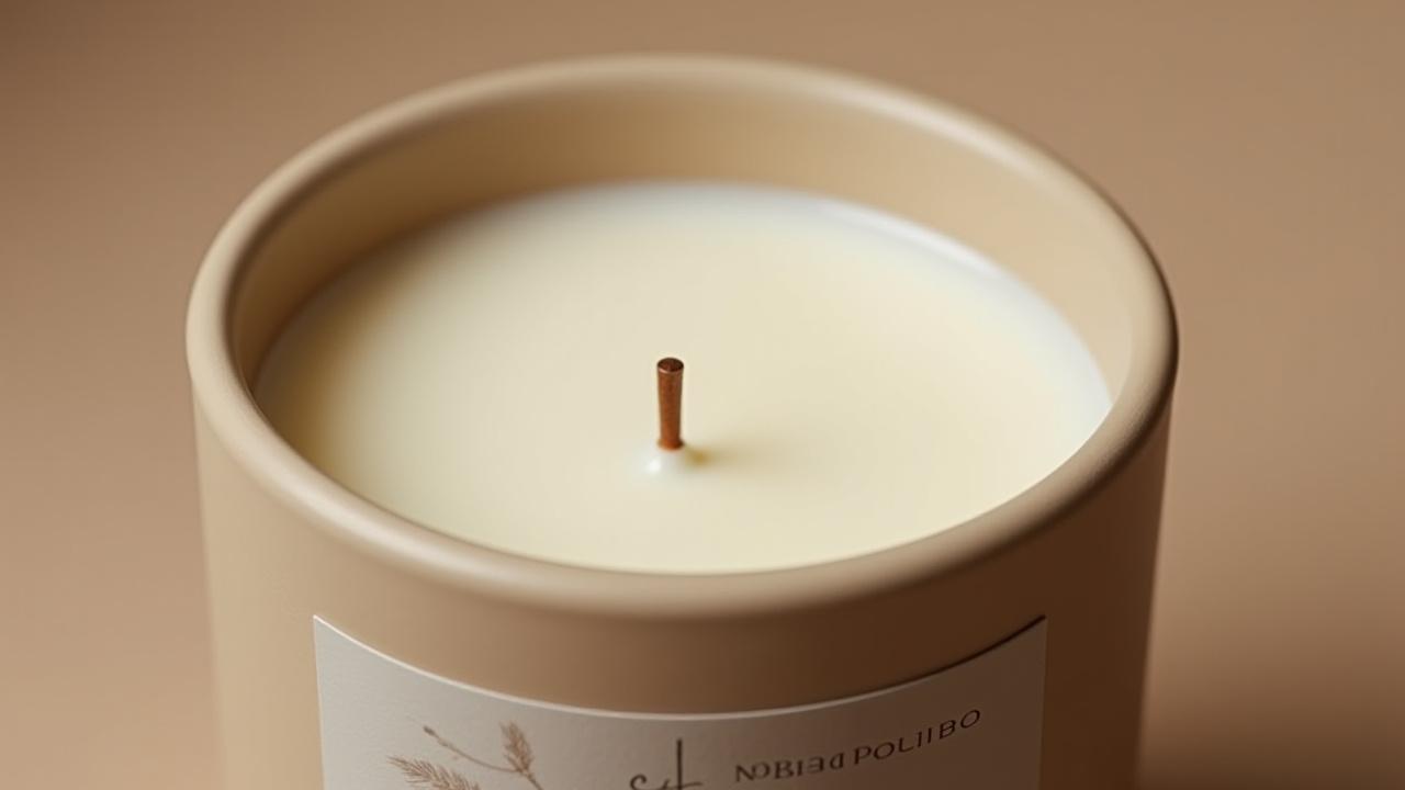 Close-up of a custom-labeled candle with unique design