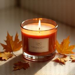 Timothy C Buckley Autumn Evening candle with dried leaves around it