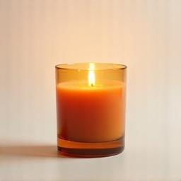 Timothy C Buckley Fireside candle in an amber glass jar, lit