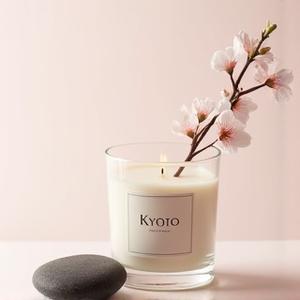 Kyoto scented candle with cherry blossom illustrations